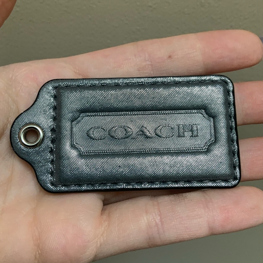 Vintage Y2K COACH Leather Metallic Silver Hang Tag Keychain LIKE NEW